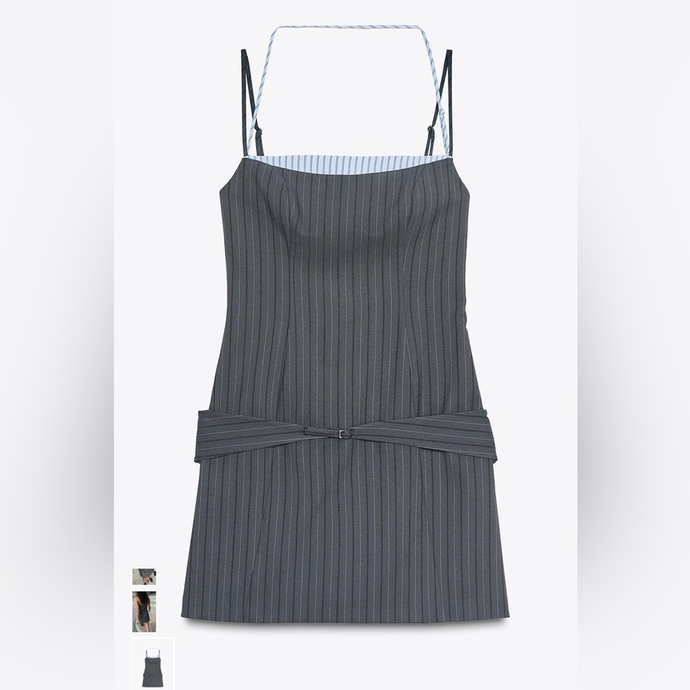 ZARA CONTRASTING PINSTRIPE MINI DRESS with halter and multi layered